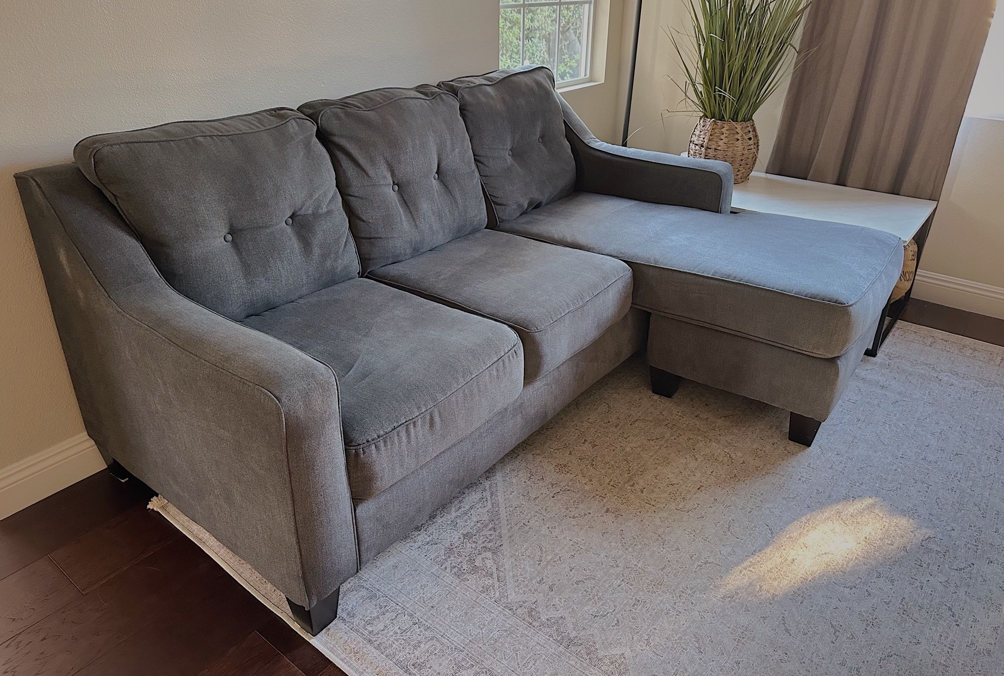 Dark Grey Sofa Couch w/ Chaise Lounge Extension