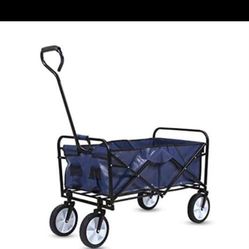 Rolling Collapsible Garden Cart Camping Wagon, with 360 Degree Swivel Wheels & Adjustable Handle, 220lbs Weight Capacity, Blue