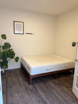 Queen bed frame with memory foam mattress