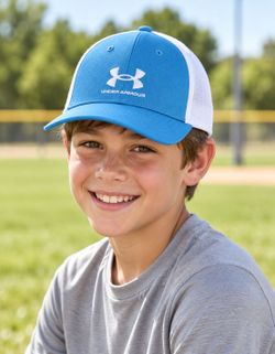 Under Armour Boys Blitzing Trucker Hat Blue White Mesh OSFM NWT