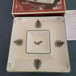 Spode Christmas Tree Chip and Dip All In One Serving Platter 12"