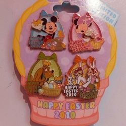 Disney 4 Mini Pin Easter Set With Mickey, Minnie, Pluto, Chip & Dale from 2010