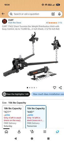 Curt 1500lbs weight distribution hitch with dual anti-sway friction bars great used condition