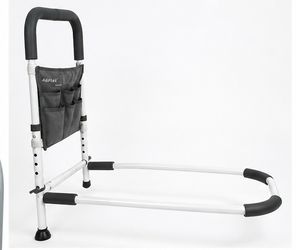 Adjustable Bed Assist Rail with Storage Pouch and night light