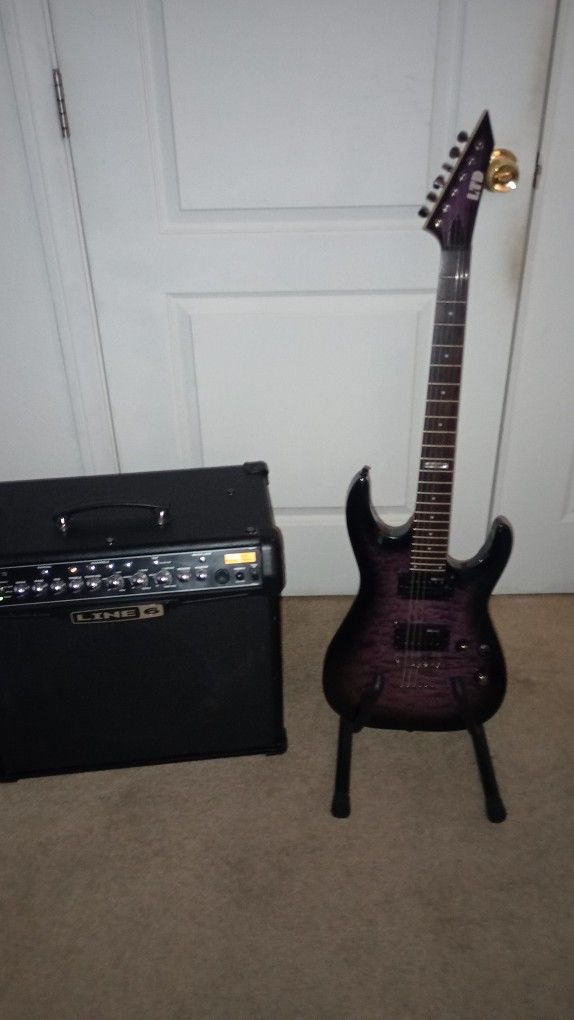 ESP LTD MH- 100 QMNT Purple Transparent Mint 2013 Indonesia  & Line 6 Spider 75W