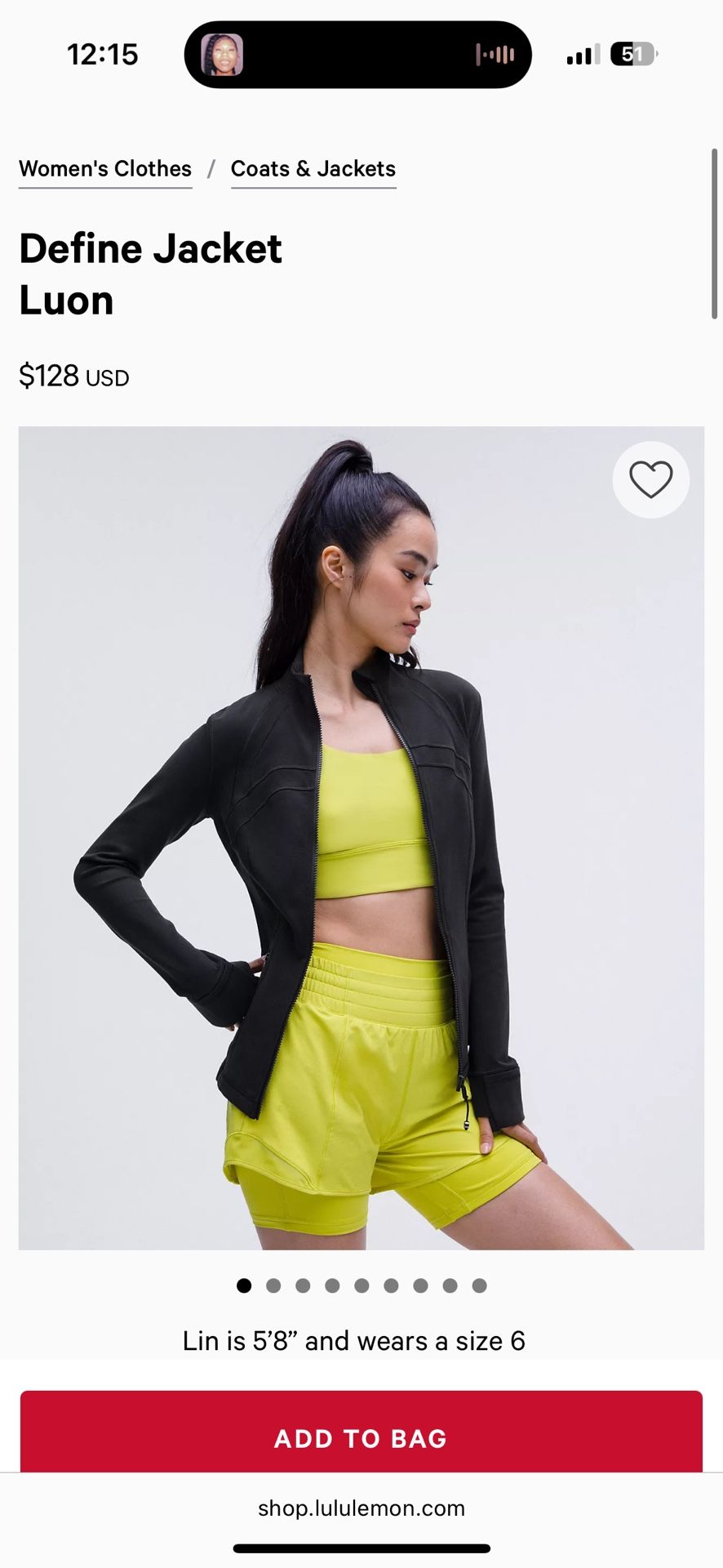 (New) Lululemon Define Jacket Luon - Women’s Size 6 - Black Colorway