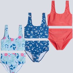 Brand New Real Essentials (Medium) 3 Pack: Girls' 2-Piece Bikini Swimsuit (Color Varies)