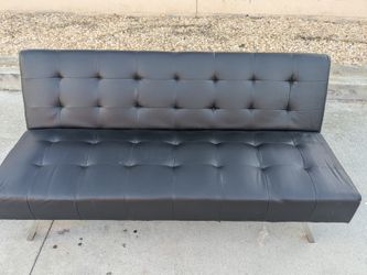 Black Tufted Faux Leather Futon Sofa