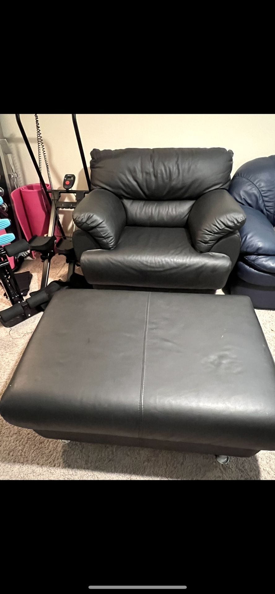 Genuine Leather Chair & Ottoman 