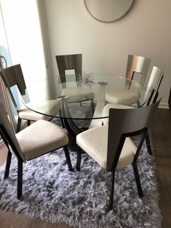 Chrome & Glass 54 Inch Round Dining Table & Chairs