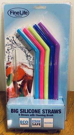 Big Silicone Reusable Straw Set with Cleaning Brush