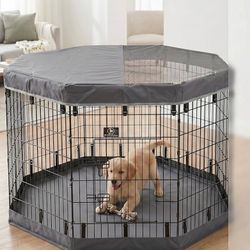 42” Tall Dog Playpen With Cover Dog Run, Dog Cage 8 Panels Fence with Door