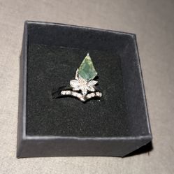 Moss Agate Two Piece Ring - Size 10-1/2