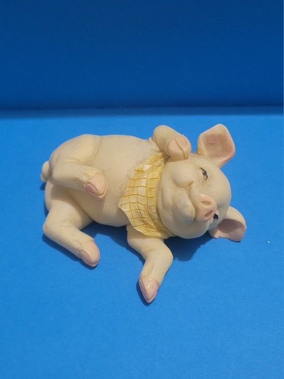 Vintage Resin Pig Figurine, Happily Lying Down, 3.5" Long.