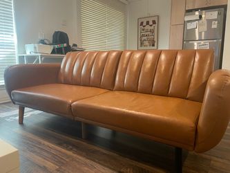Caramel Leather Futon Sofa Bed