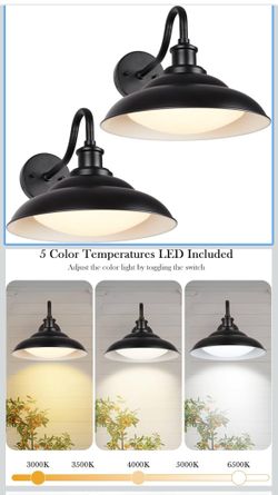 LED Outdoor Barn Lights, 12 Inch Farmhouse Exterior Wall Light Fixtures with Adjustable Color Temperature, Black Porch Lights Outside for House, Outdo