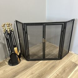 Fireplace Screen Door And Tool Set