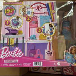Barbie Make & Sell Boutique Playset With Brunette Doll, Foil Design Tools, Clothes & Accessories