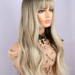 Blonde Long Curly Wig With Bangs