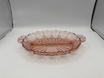 Anchor Hocking Pink Depression Glass Oyster & Pearls Oval Divided Relish Dish