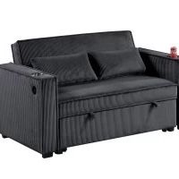 Sofa Sleeper Black Corduroy USB Charger