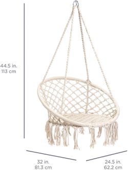 Cotton Handwoven Macrame Hammock Hanging Chair with Backrest, Beige Thumbnail