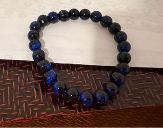 Blue Tiger's Eye Beaded Bracelet with Hematite (10mm)