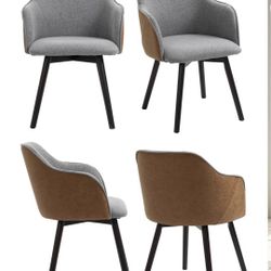 Set Of 4 Merakii Upholstered dining armchairs - Leather/Fabric combination