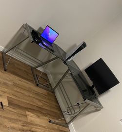 L shaped glass desk