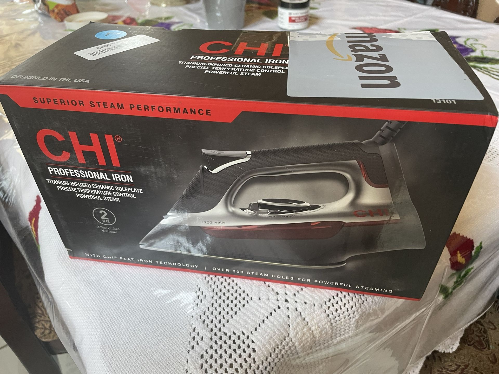 CHI Steam Iron for Clothes with 300+ Holes for Powerful Steaming, Temperature Guide Dial, 1700 Watts, XL 10’ Cord, 3-Way Auto Shutoff, Titanium Infuse