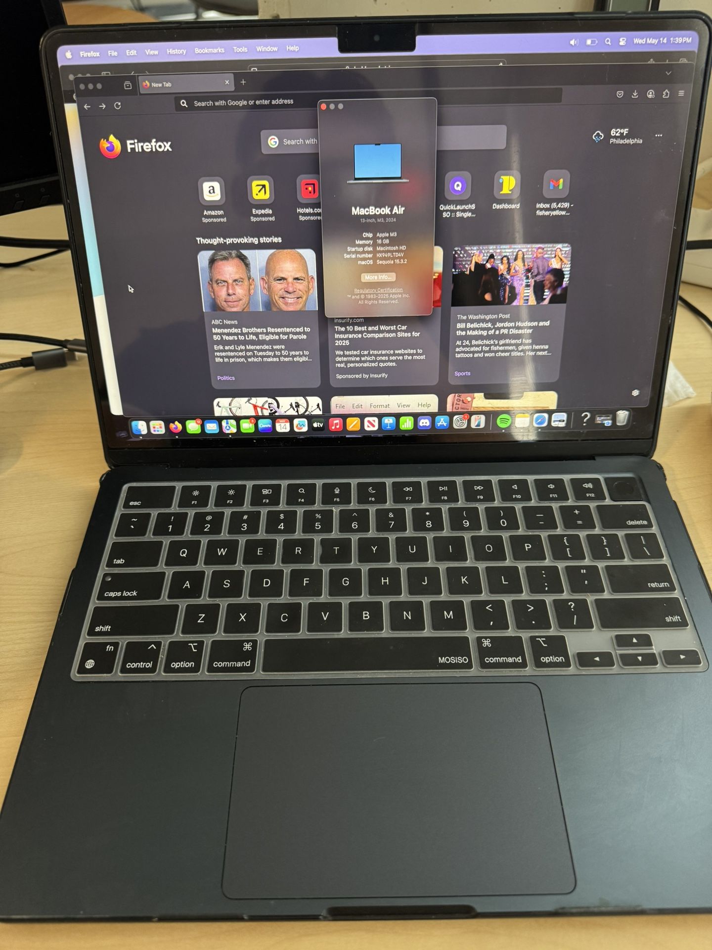 Like New MacBook Air 2024 M3 16GB 256GB SSD