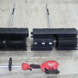 NEW MILWAUKEE FUEL M18 RUBBER BROOM AND BRUSTLE BRUSH WITH POWER HEAD 