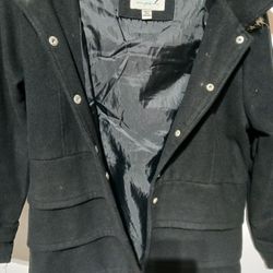 Girls Jacket With Hat, Black.  ( 8/10 M ).