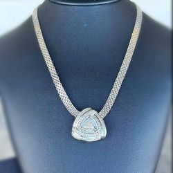 Jewelry 925 Sterling Silver 1.75CTW Natural Round & Baguette cut Diamond 17.5” Necklace Mesh Chain 4.5mm
