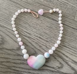 heart quartzite alice necklace lola rose nikki gewirtz cotton candy color 18 inches boho festival