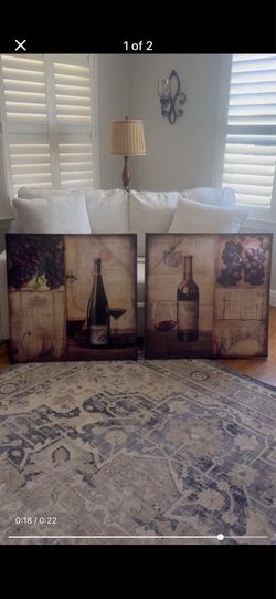 Large Matching Wine Canvass Wall Art  Set ( 2 pieces) 31.5” x 31.5”