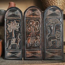 Rare African Craftsmanship  hand-carved wood panels 12” x 15”