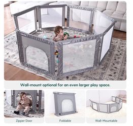 Foldable Baby Playpen, Adjustable Shape & Area