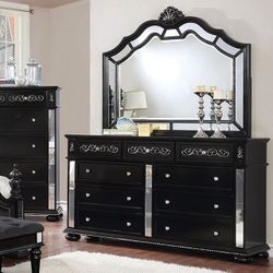 Large Black Gothic Mirrored Carved Dresser Master Bedroom Mirror Not Included 