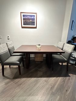 Macy’s Solid Wood Dining Table + 6 Chairs & Leaf – $250 OBO