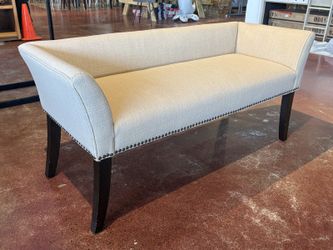 Cream Low Back Upholstered Accent Bench w/ Nailhead Trim