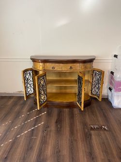 Wood Console Cabinet with Wrought Iron Doors