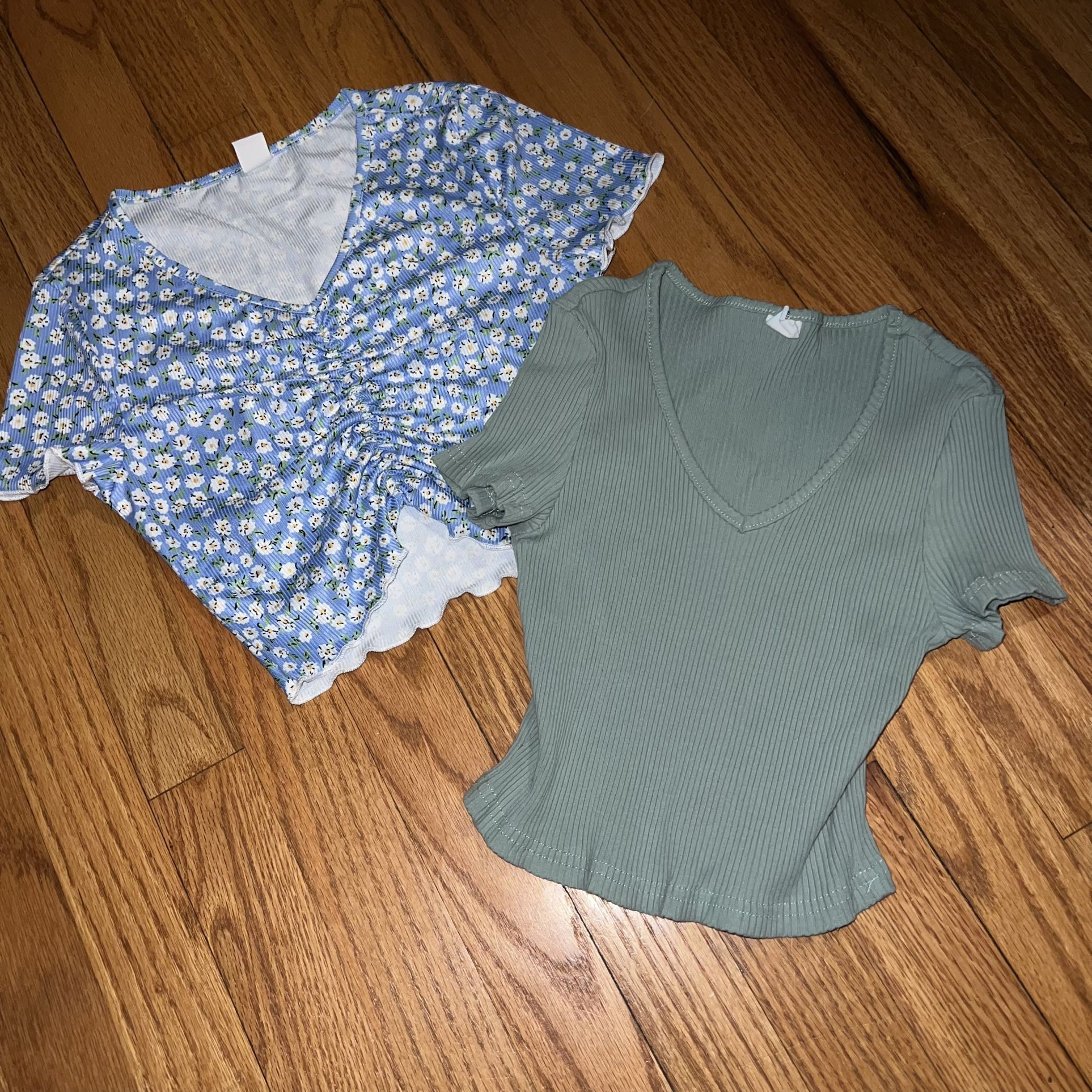 Shein 12-13 Yrs Crop Short Sleeve Shirts Earthtones Floral Flowers