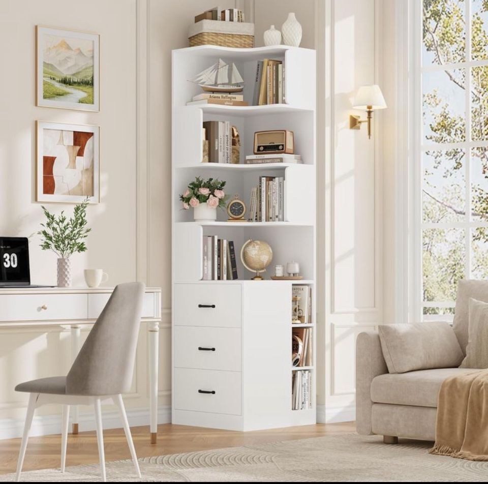 FACBOTALL 4 Tier Corner Bookcase - White,.