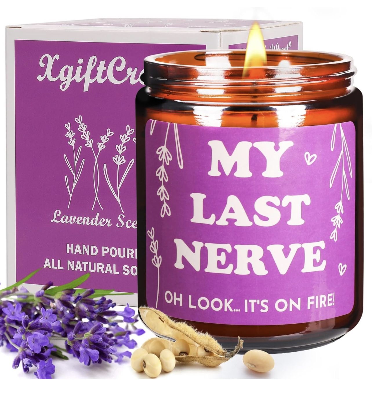 Birthday Lavender Candles Gifts for Women - My Last Nerve Candle Funny Gift for Mom, Jar Candle Christmas Birthday Mothers Day Gifts for Her, Wife, Be