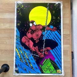 Vintage 1996 Marvel Characters Spider-man Velvet Felt Blacklight Poster #403