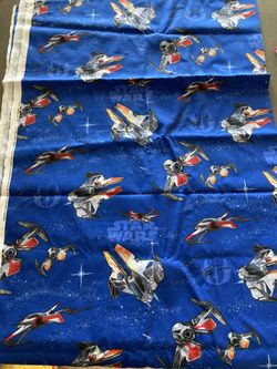 Star Wars Fabric 2005 Space Ships Blue Background Lucasfilm Ltd Retro 84"