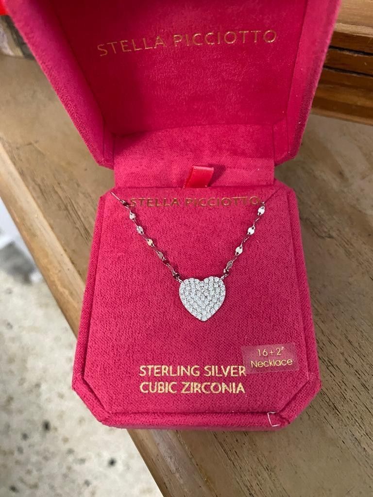 Cadena Silver Dije Corazón Piedras Zircon Joyería Antigua 