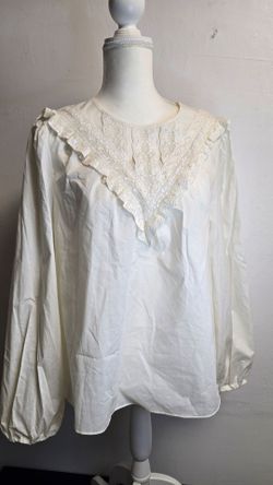 A Loves A Ivory Lace Ruffle Cotton Blouse L NWT