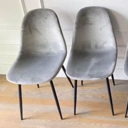 Set of 4 Modern Gray Microfiber Dining Chairs – Like New